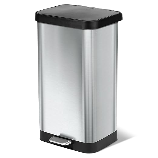 Glad Step Trash Can, Soft Close Lid Bin with Odor Protection, 20 Gal, Stainless