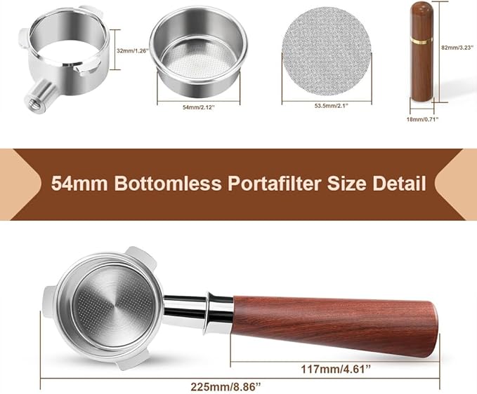 54mm Bottomless Portafilter for Breville Machines – Espresso Portafilter 54mm with 2 Puck Screens & WDT Tool, Coffee Maker Accessories for Barista-Quality Brewing