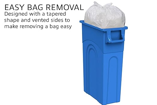 United Solutions Highboy Recycling Bin, 23 Gallon, Space Saving Slim Profile and Simple Bag Removal, Indoor or Outdoor Use, Integrated Handles for Easy Carrying, 4-Pack, Plastic, Recycle Blue