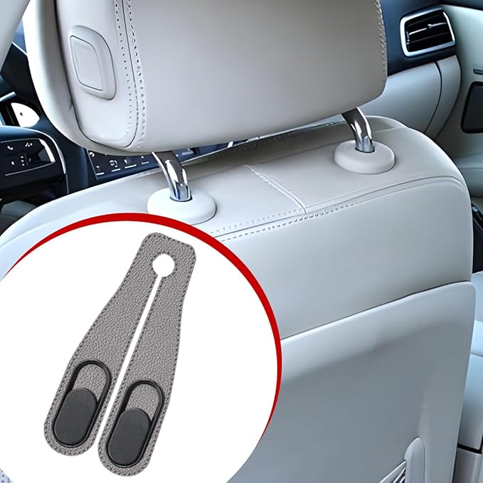2PCS Car Seat Headrest Hook, Leather Dual Hook Vehicle Seat Back Storage Organizer for Purse Handbag Umbrella, Auto Backseat Groceries Hanger Holder, Universal for Truck SUV Sedan (Gray)