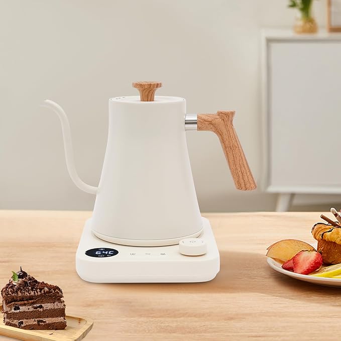 Electric Gooseneck Kettle,1200W Electric Tea Kettle With Stainless Steel Inner Lcd Screen Timing Constant Temperature Control Quick Heating Water Boiler For Coffee Tea Brewing (white)