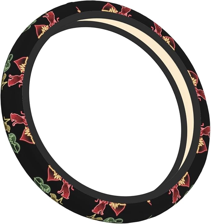 Neoprene Steering Wheel Cover Dog Love Car Steering Wheel Cover Universal Fit for Most Cars