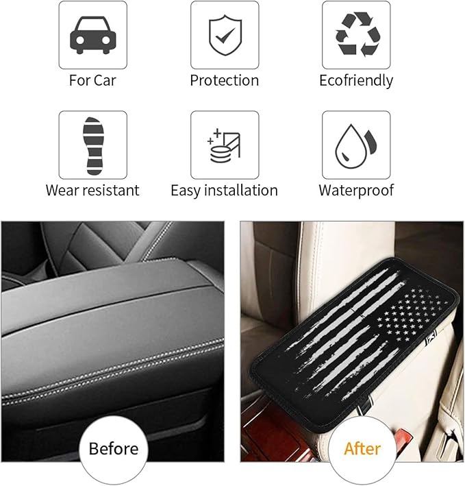 Vintage Black American Flag Car Armrest Cover Auto Center Console Pad Soft Car Armrest Cushion Handrail Box Universal Decoration Cushion