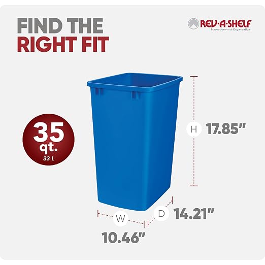 Rev-A-Shelf 2-Pack 35 Quart Polymer Replacement Trash Bin, Recycle Waste Garbage Container for Kitchen Cabinet Pullouts, Blue, RV-35-22-2 - Large Plastic Bins for Home and Office