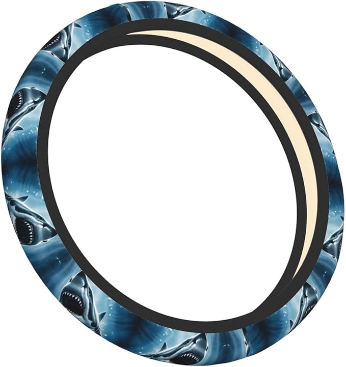Oceans-Shark Neoprene Steering Wheel Covers Women Men Car Accessories, Universal 15 Inch Fit Auto, Suvs, Truck