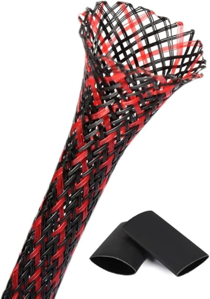 25ft - 1/2 Inch Cable Management Sleeve Protector,Wire Loom PET Expandable Wire Sleeving for Office TV Computer Home Theater Engine Bay Cord Organizer,Protect Cables from Pet Cat Dog Chewing,BlackRed