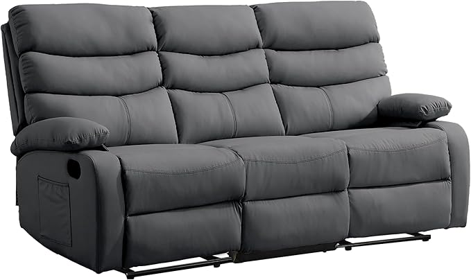 3 Seater Recliner Sofa Set, Anti-Scratch Reclining Loveseat Sofa & Couch for Living Room, RV, Home Theater Apartment(Grey, 3 Seater Sofa)