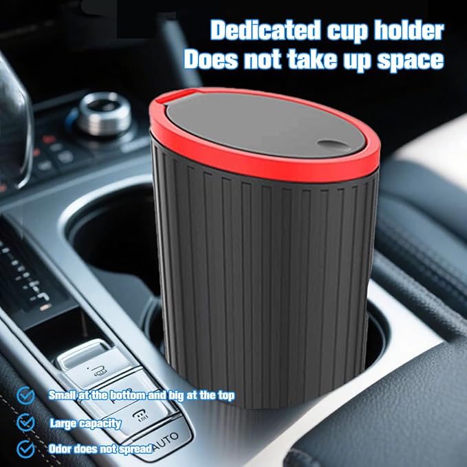 Car Trash Can with Lid, Mini Leakproof Cup Holder Vehicle Garbage Bin with 15PCS Rubbish Bags, Automotive Front Back Seat Dustbin Organizer, Universal for SUV Sedan Truck (Red)