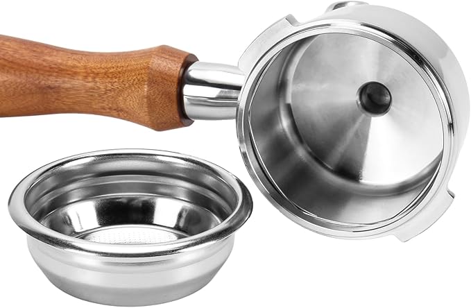 DIBTSA 58mm Portafilter Compatible with Gaggia, Double Spouts 2 Ears, with 304 Stainless Steel Reusable Filter Basket and Wood Handle, Espresso Machine Replacement Parts