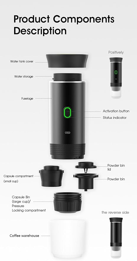 Wireless Portable Electric Coffee Maker with USB-C, Self-Heating, Rechargeable Espresso Coffee Machine for Travel, Camping, RV,Home,Office (green)