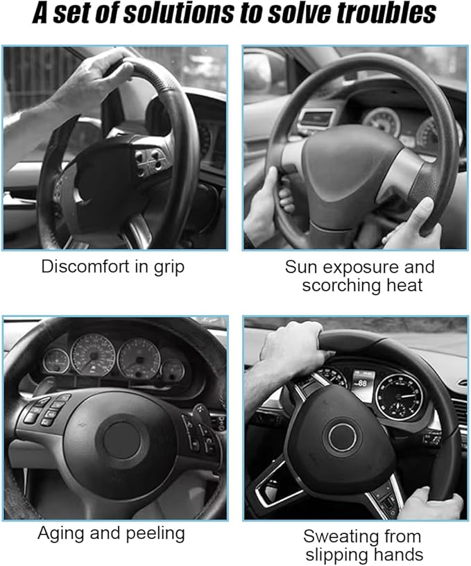 Mandark Car Steering Wheel Cover, 15 Inchs Microfiber Leather Non-Slip Vehicle Steering Wheel Protector, Breathable Auto Interior Protection Accessories, Universal for SUV Sedan Truck (Black/Red-B)