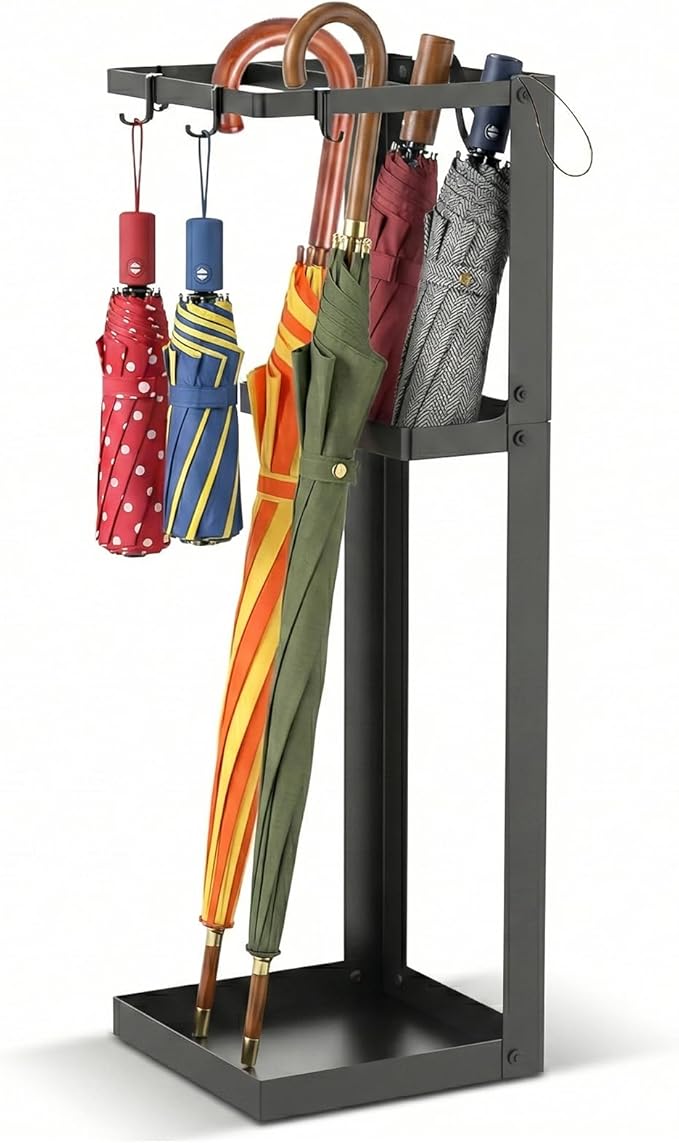Umbrella Stand, Metal Umbrella Stand Indoor, 26 Inch Umbrella Holder for Entryway, Shelf for use with Small Umbrellas and Bottom Drip Tray for use with