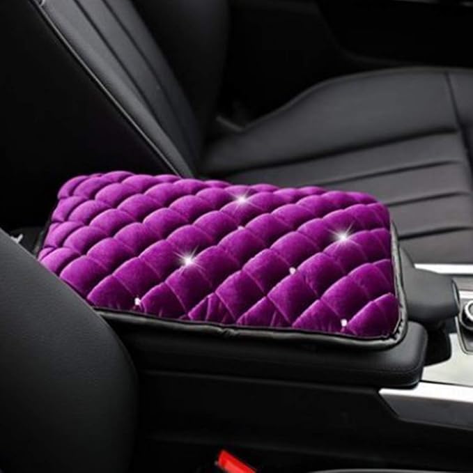 Evankin Vehicle Center Console Armrest Cover Pad,Soft Comfort Center Console Armrest Cushion for Car,Stylish Plush Design Car Armrest Cover Seat Box Cover Protector Universal Fit,Purple