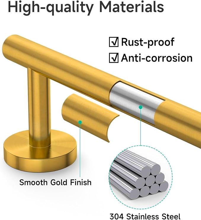 USHOWER Brushed Gold Bath Towel Bar, 30-Inch Towel Racks for Bathroom Wall-Mounted, SUS304 Stainless Steel Towel Rod (Total Length 32-Inch)