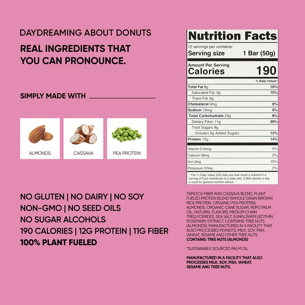 TRUBAR Vegan Protein Bars, Frosted & Fabulous Variety Pack, Donuts, Strawberry Shortcake & Birthday Cake, Gluten Free, Plant Based, High Fiber, Dairy Free, On the Go Healthy Snacks, 12 Count