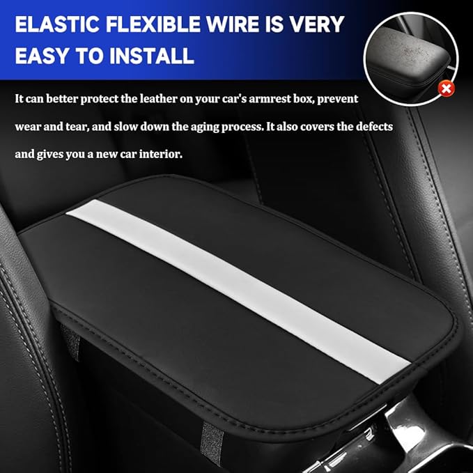 Car Center Console Cushion Pad, Arm Rest Cover for Car, Leather Waterproof Auto Armrest Seat Box Protector, Auto Armrest Storage Box Accessories Fits for Most Vehicles, SUVs, Trucks (White)