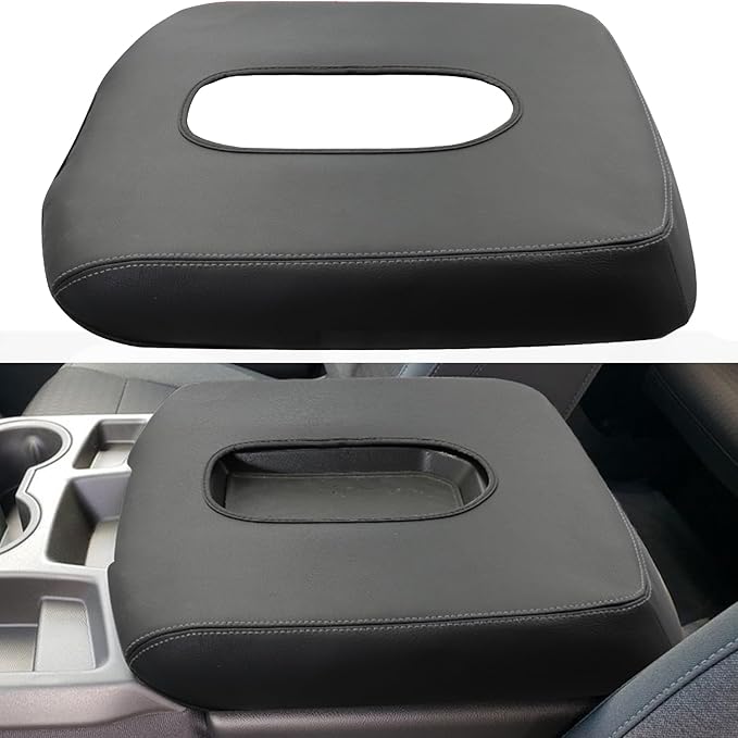 Center Console Armrest Cover for Chevy Silverado/GMC Sierra Accessories 2019-2024 2025 Arm Rest Box Pad Middle Console Lid Cushion Leather Protective Case Only for Jump Seat (Gray Stitches)