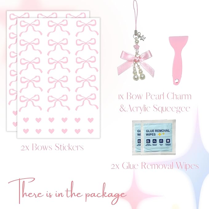 Bows Stickers for Custom Owala Accessories, Heart Decals Transfer Stickers for Water Bottles, Bows Pearl Charms for Owala (Pink)