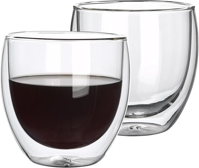 2pcs 8.5OZ/250ml Coffee Glasses Clear Insulated Coffee Mug, Glass Coffee Mug Double Wall Glass Coffee Mugs, Espresso Cup Glass Coffee Cups Double Wall Glass Tumbler For Latte Cappuccino Coffee