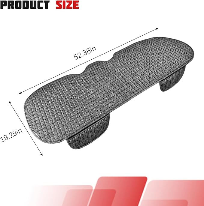 Car Back Seat Cover, Long Bottom Vehicle Rear Seat Protector with Storage Pockets, Breathable Linen Automotive Backseat Bench Cushion Pad Accessories, Universal for SUV Trucks (Gray)
