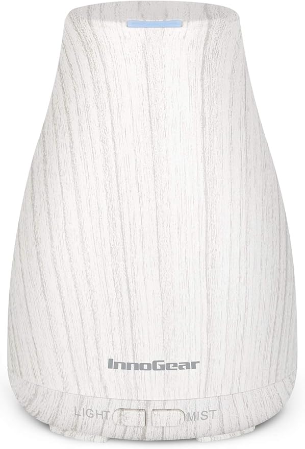 InnoGear Essential Oil Diffuser, Ultrasonic Diffusers for Home Aromatherapy Humidifier for Bedroom Room 7 Colors LED 2 Mist Mode Auto Off, White Grey