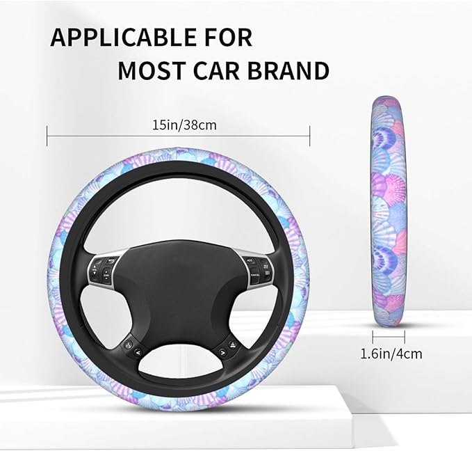 Mermaid Steering Wheel Cover Elastic Non-Slip Car Steering Wheel Covers with Seat Belt Shoulder Pad for Women Men