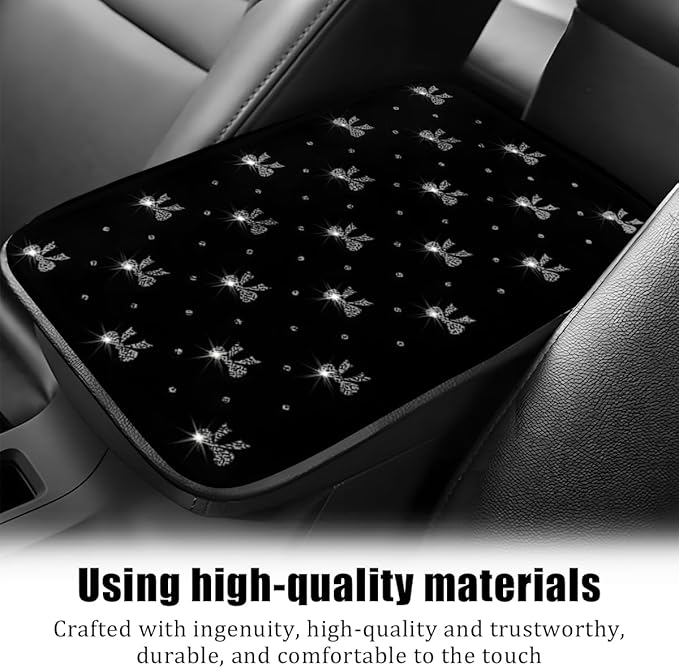Car Center Console Cover, Waterproof Leather Bow Ribbon Vehicle Arm Rest Pad, Comfortable Automotive Interior Seat Box Armrest Protection Cushion Accessories, Universal Fit (Gray)