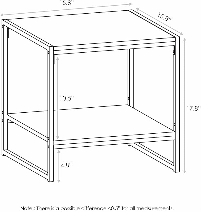 FURINNO Camnus Modern Living 2-Tier End Table, Columbia Walnut, 15.9 in x 15.75 in x 18 in