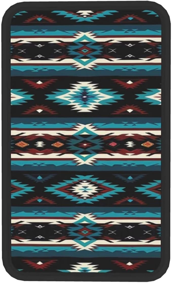 Car Center Console Cushion Pad Aztec Boho Armrest Seat Box Cover Protector Native American Armrest Pads Western Turquoise Stripe Car Decor Accessories for Sedans Vans Truck Vehicles SUV