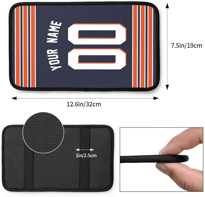 Custom Car Armrest Cover,Add Personalized Name and Number As Gifts for Loyal Football Fans,American Football Auto Center Console Pad Car handrail Box Cushion,Fit for Most Car Seat Box Cover Protector