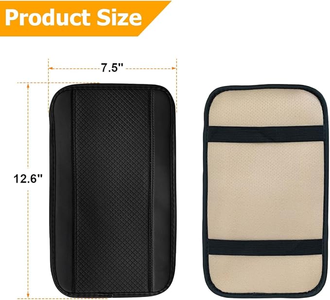 Armrest Pad for Car, PU Leather Auto Center Console Cushion Mat, Four Seasons Automotive Armrest Seat Box Cover, Universal Vehicle Interior Accessories for SUV, Truck, Van (Black)