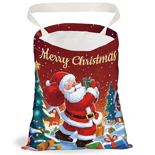 Santa Claus Print Car Trash Bag Portable Hanging Christmas Garbage Bag with Snap Buttons Back Seat Rubbish Storage Dustbin for Women Man Car Interior Accessories Kitchen Home Festival Gift
