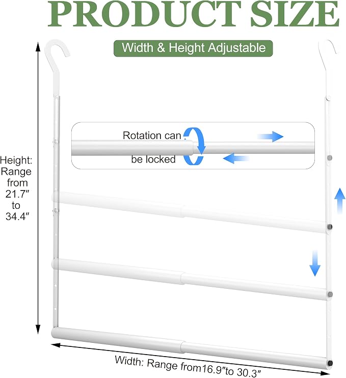 OPKING Hanging Closet Rod Extenders Adjustable Width & Height Space-Saving, 1Pack White