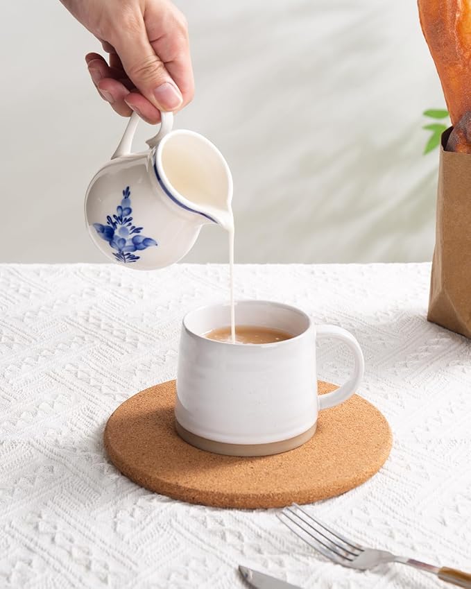 8Oz Creamer, Ceramic Milk Creamer Pitcher with Handle, Flowers