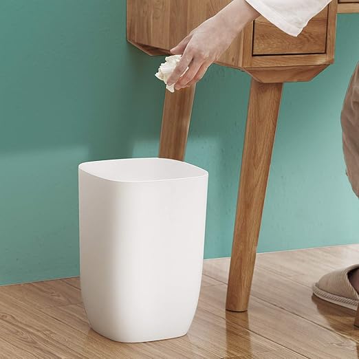 Bathroom Trash Can, Small Garbage Can for Bedroom, Living Room, Kitchen, Slim Cute Plastic Waste Basket for Office, 7L, Matt White