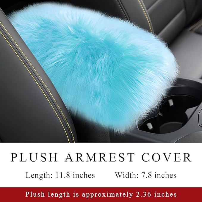 Car Center Console Cover Pad, Fluffy Middle Console Pad Armrest Seat Box Cover, Universal Furry Arm Rest Decoration Protector for Car Truck SUV, Interior Car Accessories (Light Blue)