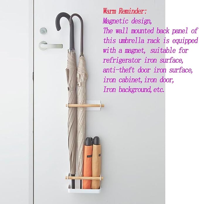 WANLIAN Wall Mounted Umbrella Stand - Wrought Iron Rack With Magnet Adsorption - Space Saving Organizer for Long and Short Umbrellas - Hallway Home Office, White