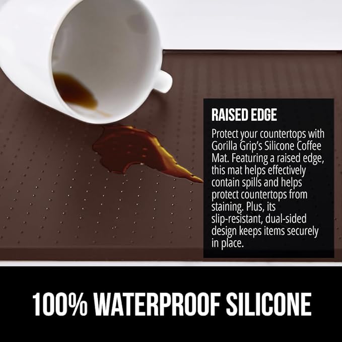 GORILLA GRIP Silicone Coffee Mat, Espresso Machine Bar Accessories, Keep Kitchen Counters Clean, Stays in Place, Waterproof and Heat Resistant Dish Drying Mats, Home Decor Essentials, 11.5x18.7, Brown