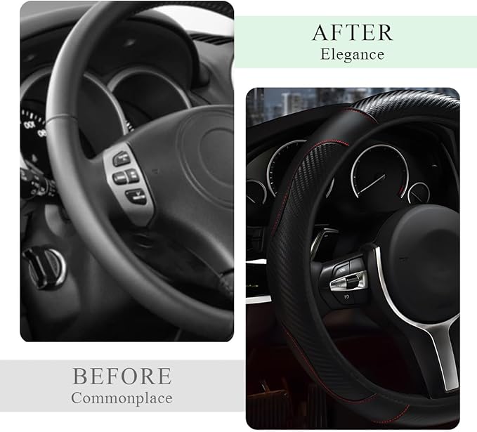 Elastic Steering Wheel Cover with Carbon Fiber Design, Black
