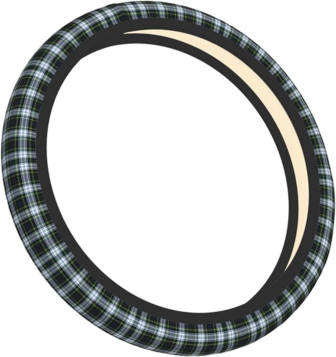 Thickened Elastic Steering Wheel Cover, Plaid Tartan Clan Gordon Scottish Green White Ultra, Soft, Breathable, Fit for Cars, SUVs, Trucks, Stylish Comfortable Grip