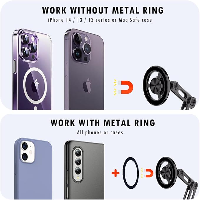 Universal 360° Pro Magnetic Car Phone Holder (2025) – Super Strong Suction & Adjustable Phone Mount for All Mobile Phones, Hands-Free Viewing with Metal Ring, No Signal Interference