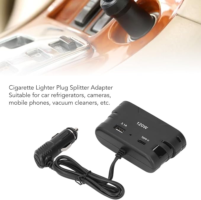 Tyenaza Cigarette Lighter Plug Splitter Adapter 1 to 3 3 Socket Multi Port Power Plug Car Charger TYPE C with USB 12V 24V 120W