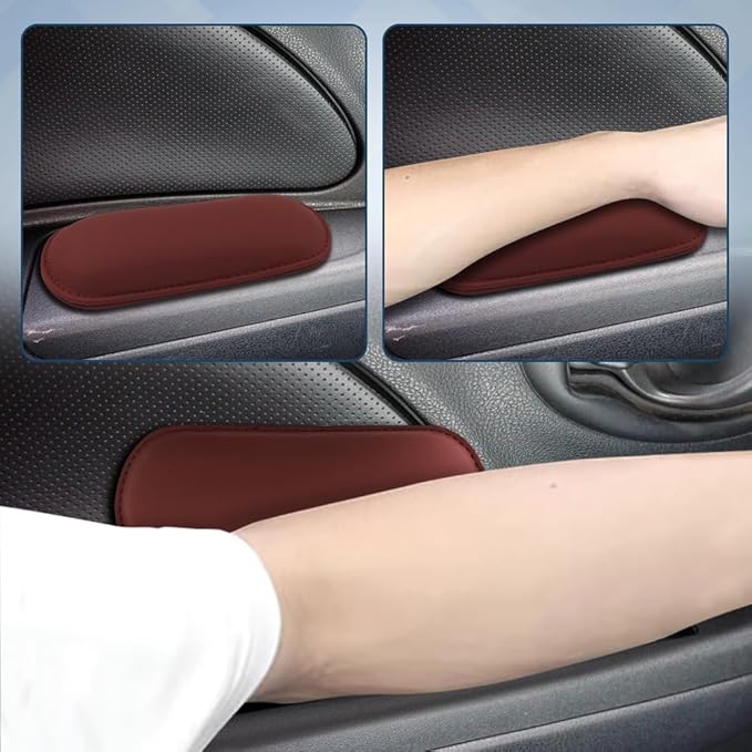 2PCS Car Door Armrest Pads, Soft Leather Car Armrest Cushion with Memory Foam, Comfortable Auto Center Console for Leg Elbow, Elbow Pads Interior Accessories Fit Most Vehicles (Volcanic Red)
