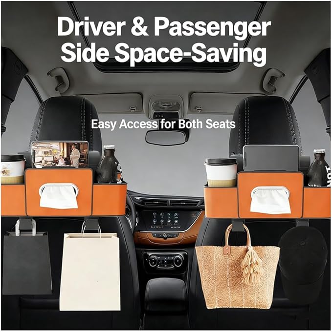 3-In-1 Car Backseat Organizer, 2026 New Car Organizer and Storage Box Back Seat, Over The Back Car Seat Back Storage Box for Hold Phones, Drinks, Snacks, Handbags (Beige*2)