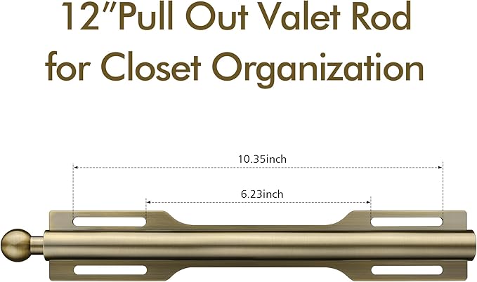 12" Valet Rod for Closet Pull Out (2 Pack, Antique Brass)