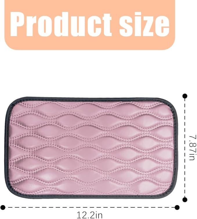 Car Center Console Cover, Leather Vehicle Armrest Seat Box Pad, Comfortable Memory Foam Automotive Interior Protection Cushion Mat Accessories, Universal for SUV, Sedan, Truck (Pink)
