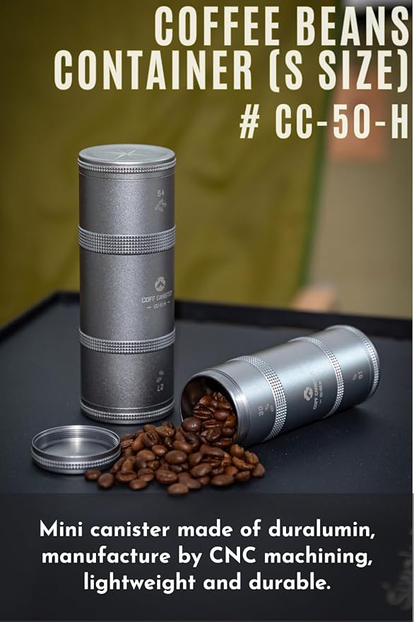 CAMPINGMOON 2-Layer Portable Coffee Bean Storage Canister Airtight Duralumin Coffee Travel Container Camping Lightweight Slim Mini Tea Caddy CNC Machined Metal Spice Jar S15g 30g CC-50-H