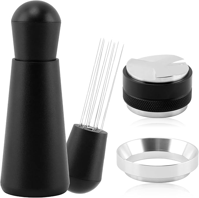 51mm Espresso Accessories Kit, 2-in-1 Coffee Distributor and Tamper Leveler, WDT Tool and Dosing Funnel Set Fits 51 mm Espresso Machines and Portafilters(SIZE:51mm)