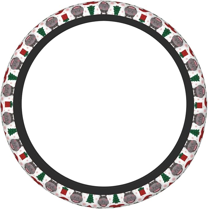 Neoprene Steering Wheel Cover Christmas Hippos with Santa Hats Car Steering Wheel Cover Universal Fit for Most Cars