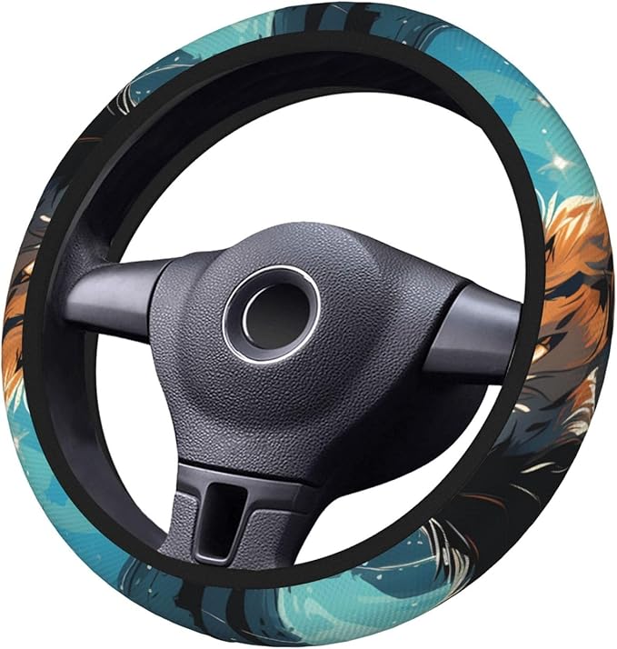 Steering Wheel Cover Polyester Thick Non-Slip Car Steering Wheel Cover Protector Universal 15 Inch, A Wolf That overlooks Everything
